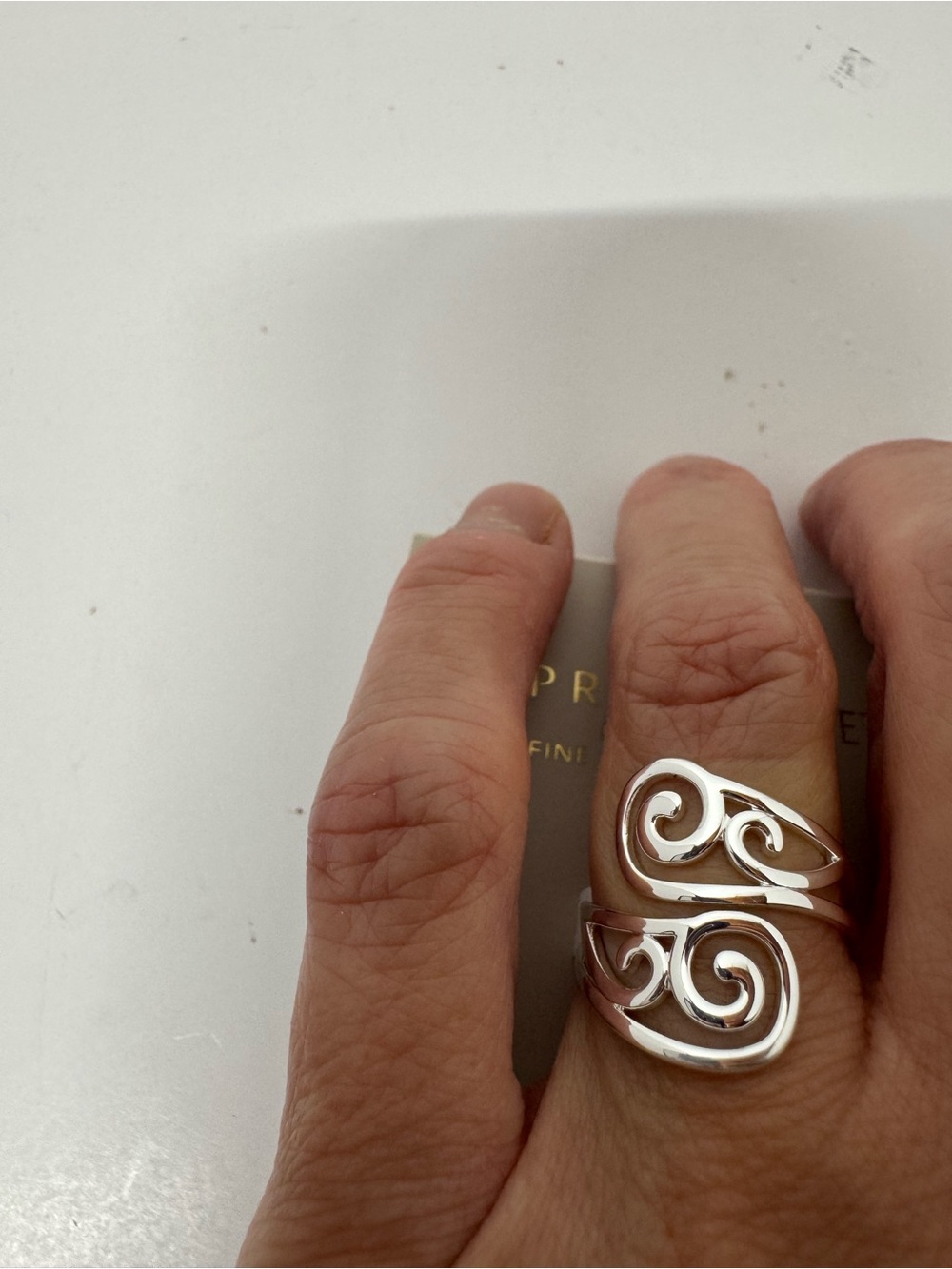 Polished Silver Swirl Open Ring - Women's Adjustable Statement Ring